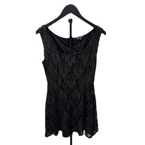 Bebop Black Floral Lace Fit & Flare Mini Dress Sz L Feminine Romantic Fairygoth